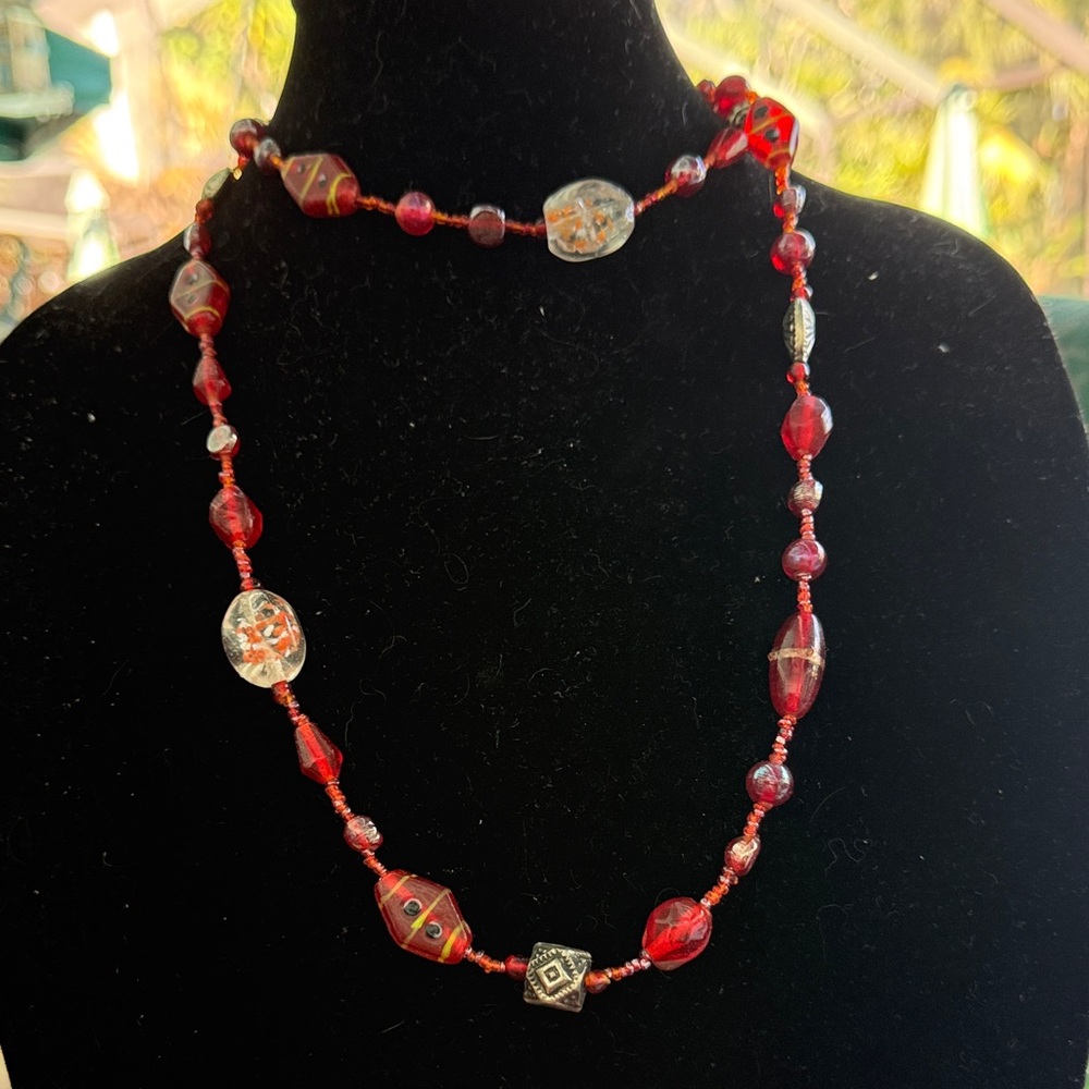 Elegant Red Beaded Necklace